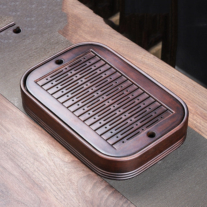 ACACUSS Tea Table Tray Drainage Tea | Drainage Bamboo tea tray square size | Tray Heavy Natural Bamboo | Gong Fu Serving Trays Accessories - ACACUSS
