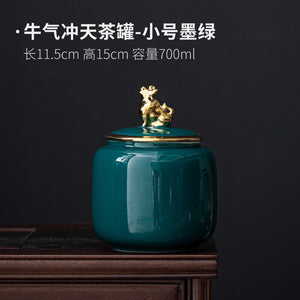 Tea Tin Animal Lid Ceramic Airtight Jar Food Storage Tank Tea Container Moisture Proof Tea Box Tea Organizer Candy Jar Tea Caddy acacuss