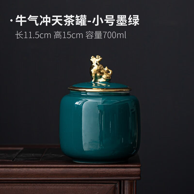 Tea Tin Animal Lid Ceramic Airtight Jar Food Storage Tank Tea Container Moisture Proof Tea Box Tea Organizer Candy Jar Tea Caddy acacuss
