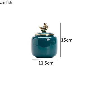 Tea Tin Animal Lid Ceramic Airtight Jar Food Storage Tank Tea Container Moisture Proof Tea Box Tea Organizer Candy Jar Tea Caddy acacuss