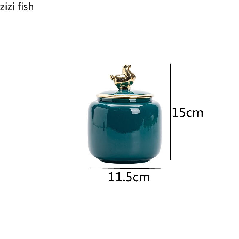 Tea Tin Animal Lid Ceramic Airtight Jar Food Storage Tank Tea Container Moisture Proof Tea Box Tea Organizer Candy Jar Tea Caddy acacuss