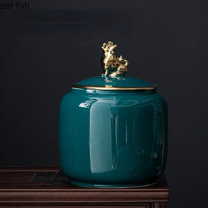 Tea Tin Animal Lid Ceramic Airtight Jar Food Storage Tank Tea Container Moisture Proof Tea Box Tea Organizer Candy Jar Tea Caddy acacuss
