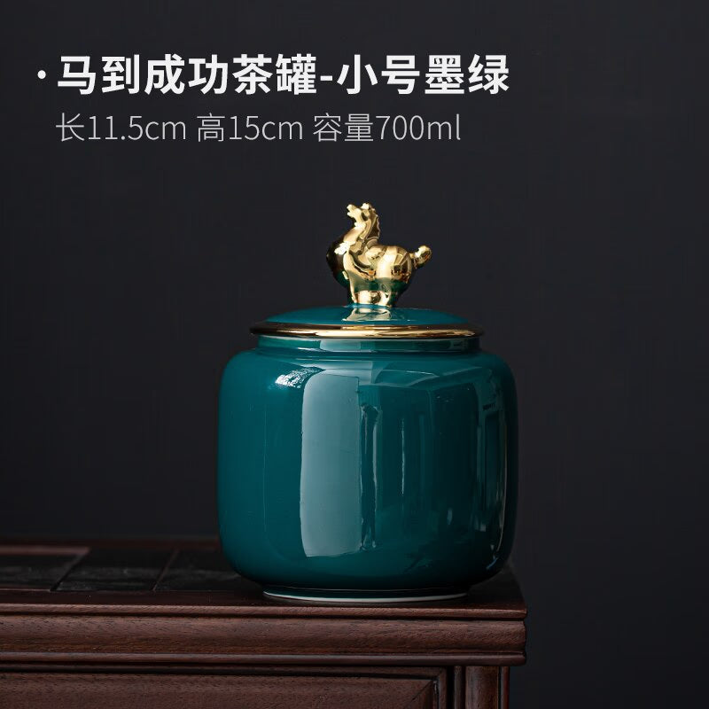Tea Tin Animal Lid Ceramic Airtight Jar Food Storage Tank Tea Container Moisture Proof Tea Box Tea Organizer Candy Jar Tea Caddy acacuss