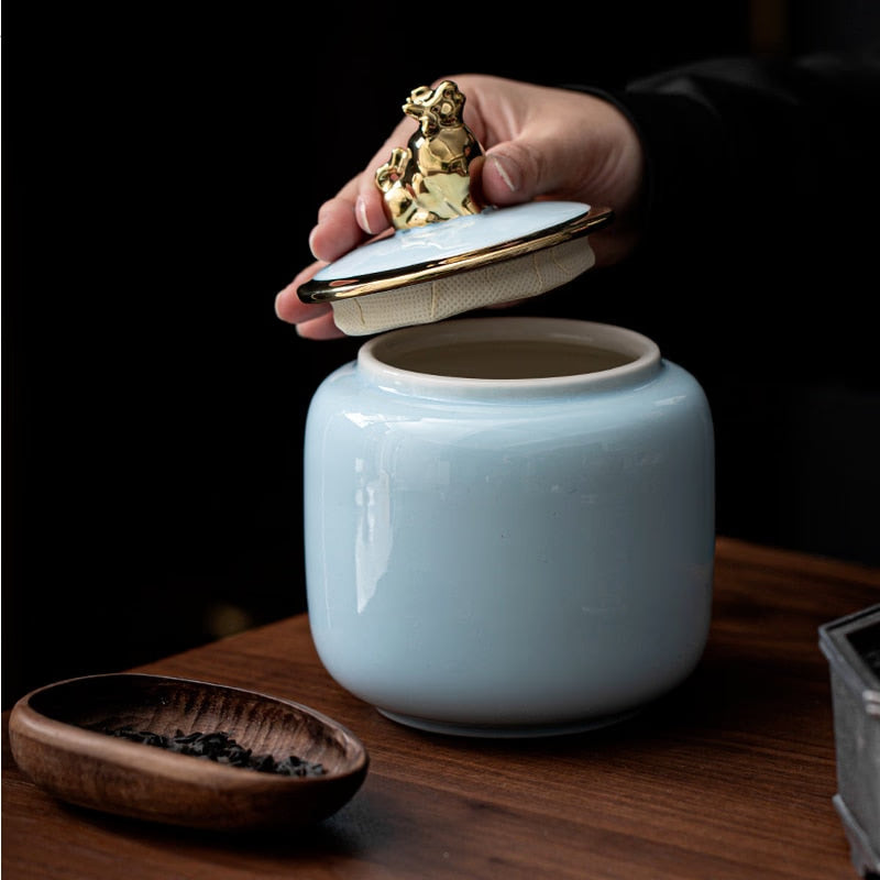 Tea Tin Animal Lid Ceramic Airtight Jar Food Storage Tank Tea Container Moisture Proof Tea Box Tea Organizer Candy Jar Tea Caddy acacuss