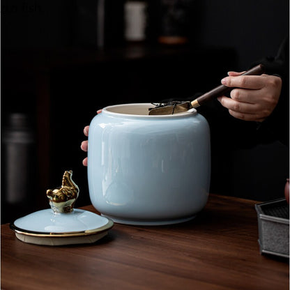 Tea Tin Animal Lid Ceramic Airtight Jar Food Storage Tank Tea Container Moisture Proof Tea Box Tea Organizer Candy Jar Tea Caddy acacuss