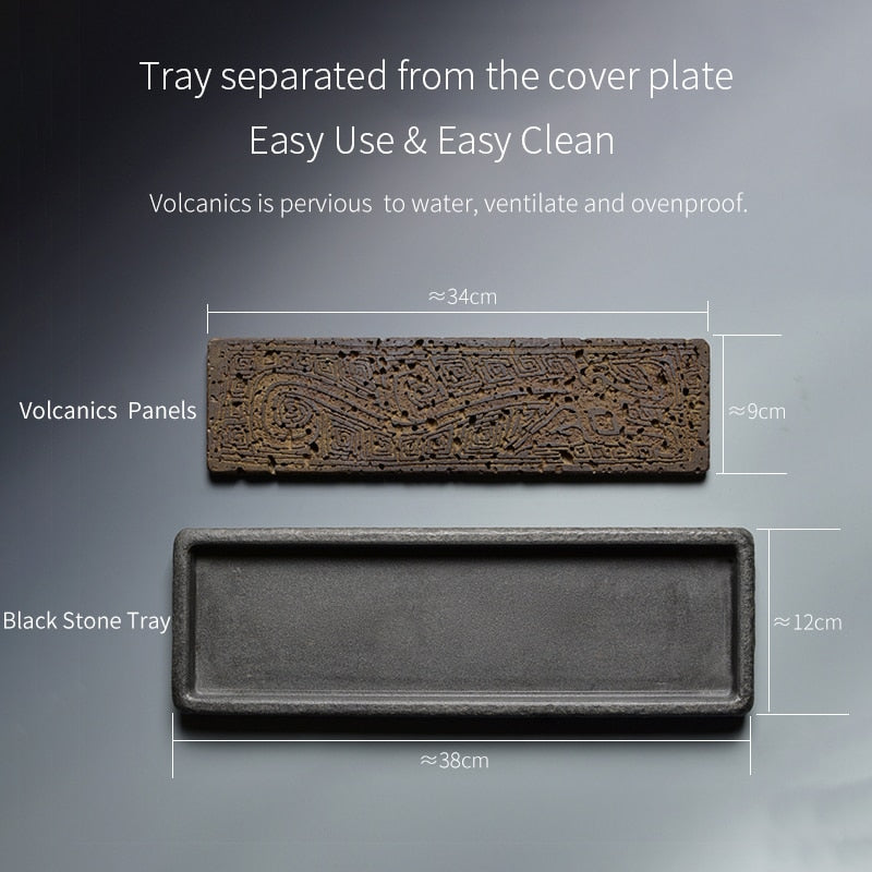 Tea Tray Natural Stone Plate Dragon Pattern Decoration Chinese Home Table Rectangular Office Accessorie Antiques Kungfu Teaware acacuss