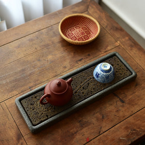 Tea Tray Natural Stone Plate Dragon Pattern Decoration Chinese Home Table Rectangular Office Accessorie Antiques Kungfu Teaware acacuss