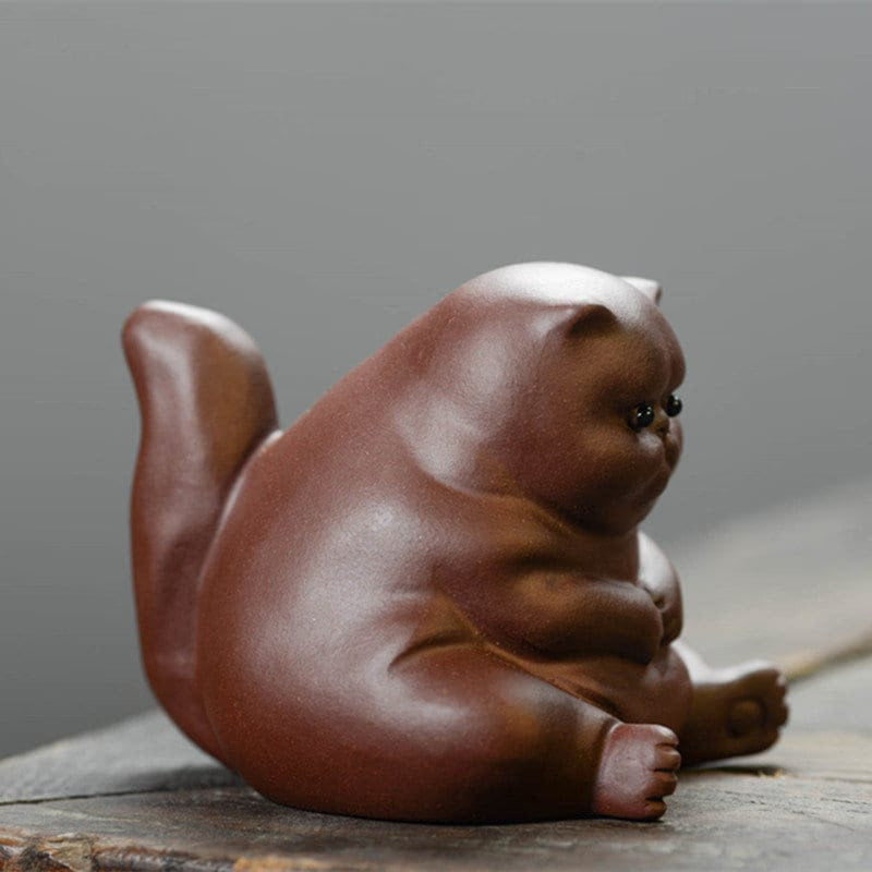 ACACUSS Tea pet | Tea play set | clay Creative Ceramic Animal Figurines Chinese zisha yixing statues Meditation Angry cat figures sculpture - ACACUSS