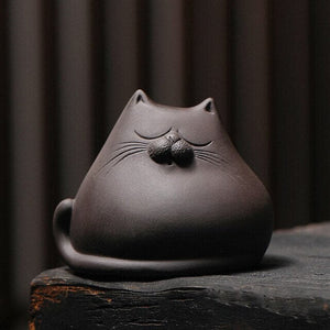 ACACUSS Tea pet | Tea play set | clay Creative Ceramic Animal Figurines Chinese zisha yixing statues Meditation Angry cat figures sculpture - ACACUSS