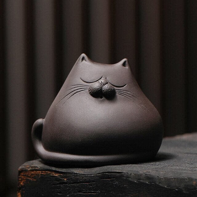 ACACUSS Tea pet | Tea play set | clay Creative Ceramic Animal Figurines Chinese zisha yixing statues Meditation Angry cat figures sculpture - ACACUSS