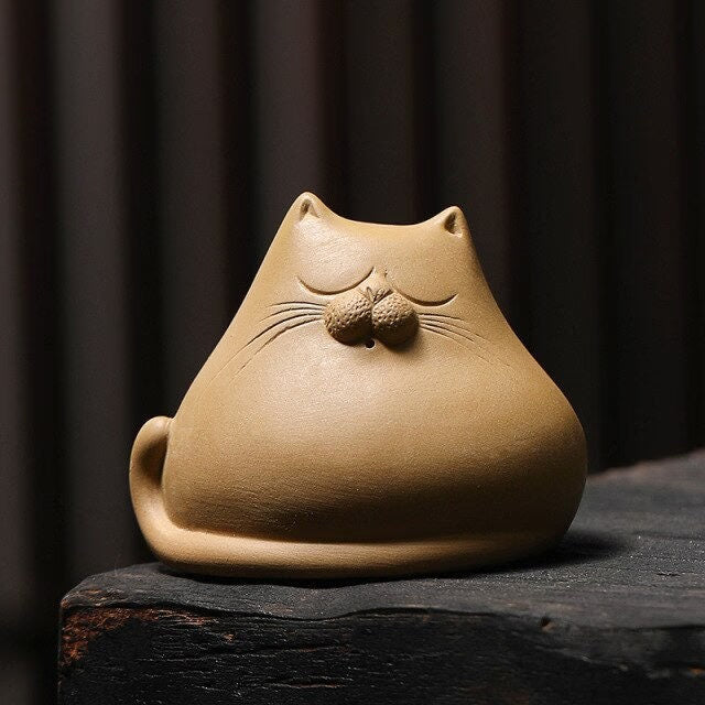 ACACUSS Tea pet | Tea play set | clay Creative Ceramic Animal Figurines Chinese zisha yixing statues Meditation Angry cat figures sculpture - ACACUSS
