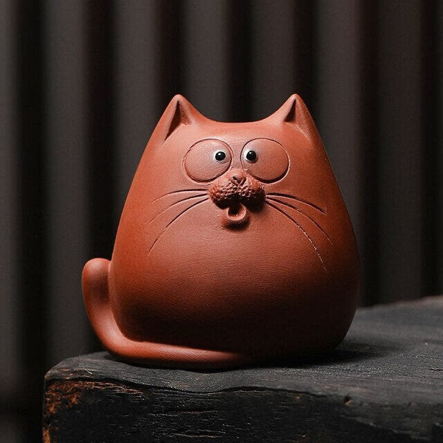 ACACUSS Tea pet | Tea play set | clay Creative Ceramic Animal Figurines Chinese zisha yixing statues Meditation Angry cat figures sculpture - ACACUSS