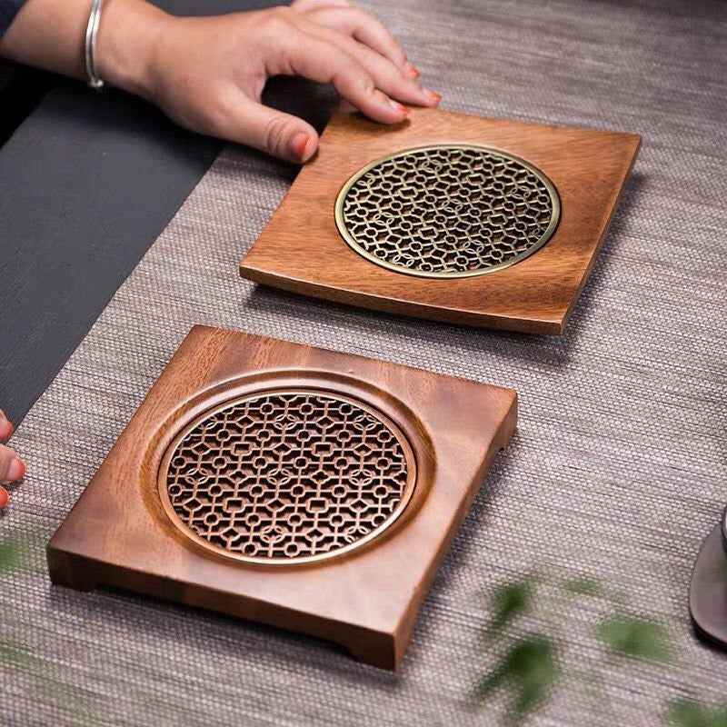Walnut Teapot Mat Household Pot Holder Coaster Tea Mat - Wooden Tea Tray Pot Holder - ACACUSS