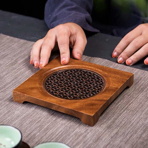 Walnut Teapot Mat Household Pot Holder Coaster Tea Mat - Wooden Tea Tray Pot Holder - ACACUSS