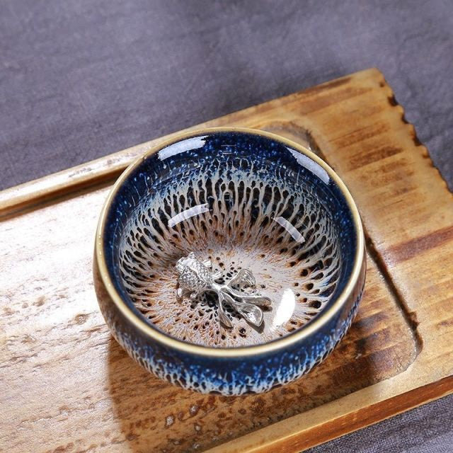 ACACUSS Jianzhan Teacup Jianyang Tianmu Glaze Inlaid Silver Oil Dripping Tea Bowl Inlaid Silver Tea Cup Whitebait Master Cup Kungfu Tea - ACACUSS