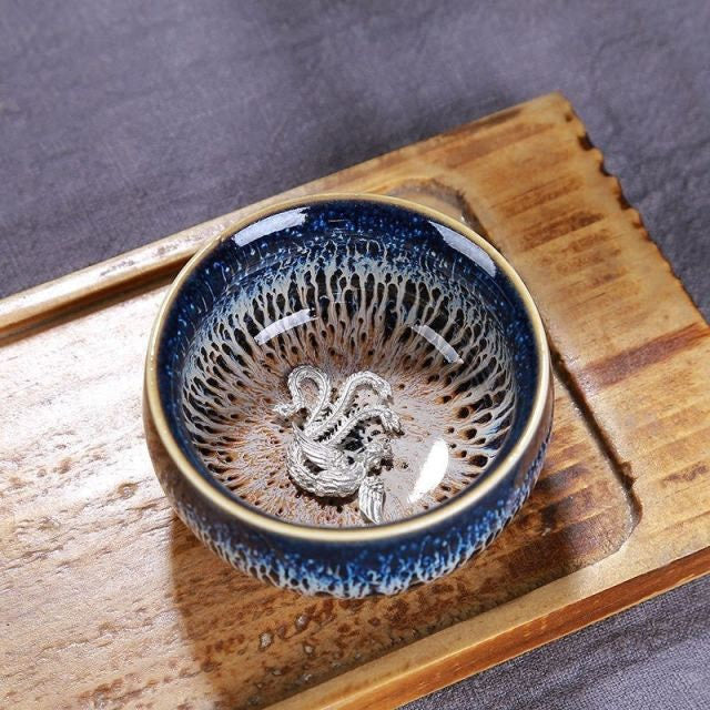 ACACUSS Jianzhan Teacup Jianyang Tianmu Glaze Inlaid Silver Oil Dripping Tea Bowl Inlaid Silver Tea Cup Whitebait Master Cup Kungfu Tea - ACACUSS