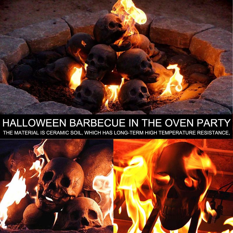 Terrifying Skull Fire Pit Halloween Decoration Reusable Ceramic Fire Pit Simulation Skull Props Horror Ceramic Fireplace Burning acacuss