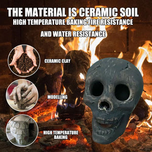 Terrifying Skull Fire Pit Halloween Decoration Reusable Ceramic Fire Pit Simulation Skull Props Horror Ceramic Fireplace Burning acacuss