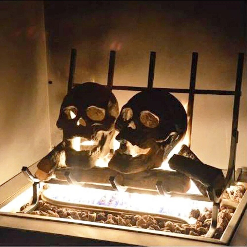 Terrifying Skull Fire Pit Halloween Decoration Reusable Ceramic Fire Pit Simulation Skull Props Horror Ceramic Fireplace Burning acacuss