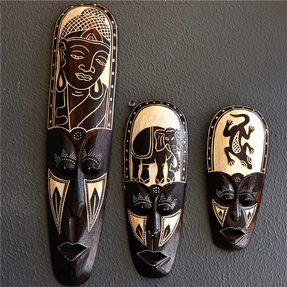 Thailand Woodcarving Mask Vintage Wall Decoration Gate Pendant Wall Decor For Bar Inn Southeast Asian Style Home Accessorie acacuss