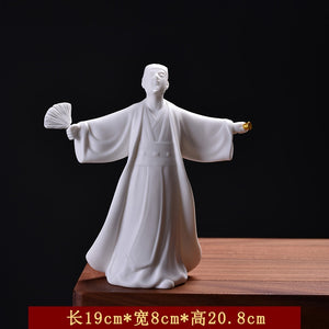 The Romance of The Three Kingdoms Sculpture Ancient Chinese Historical Figure Kongming Zhuge Liang Ceramic Meditation Fengshui acacuss