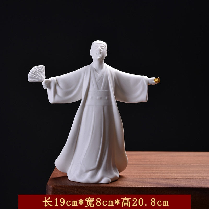 The Romance of The Three Kingdoms Sculpture Ancient Chinese Historical Figure Kongming Zhuge Liang Ceramic Meditation Fengshui acacuss