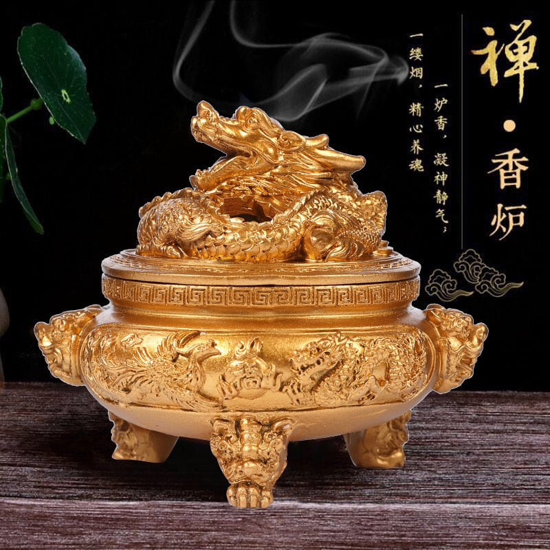 Three-Legged Dragon and Phoenix Incense Burner Resin Antique Incense Burner Home Supplies Decoration Home Decor acacuss