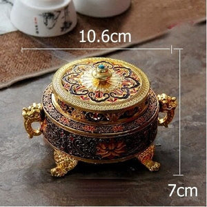 Tibetan Dish Incense Burner Color Copper Alloy Painted Incense Burner - indoor  Meditation Engraving Temples Smoke Supply Furnace Ornaments - ACACUSS