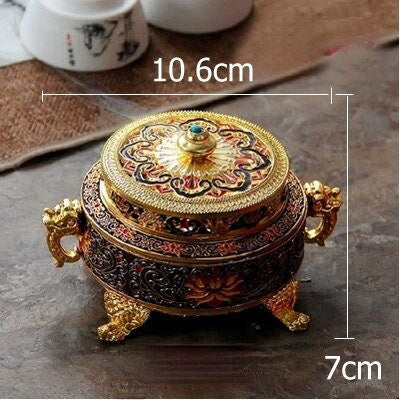 Tibetan Dish Incense Burner Color Copper Alloy Painted Incense Burner - indoor  Meditation Engraving Temples Smoke Supply Furnace Ornaments - ACACUSS