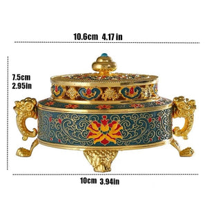 Tibetan Dish Incense Burner Color Copper Alloy Painted Incense Burner - indoor  Meditation Engraving Temples Smoke Supply Furnace Ornaments - ACACUSS