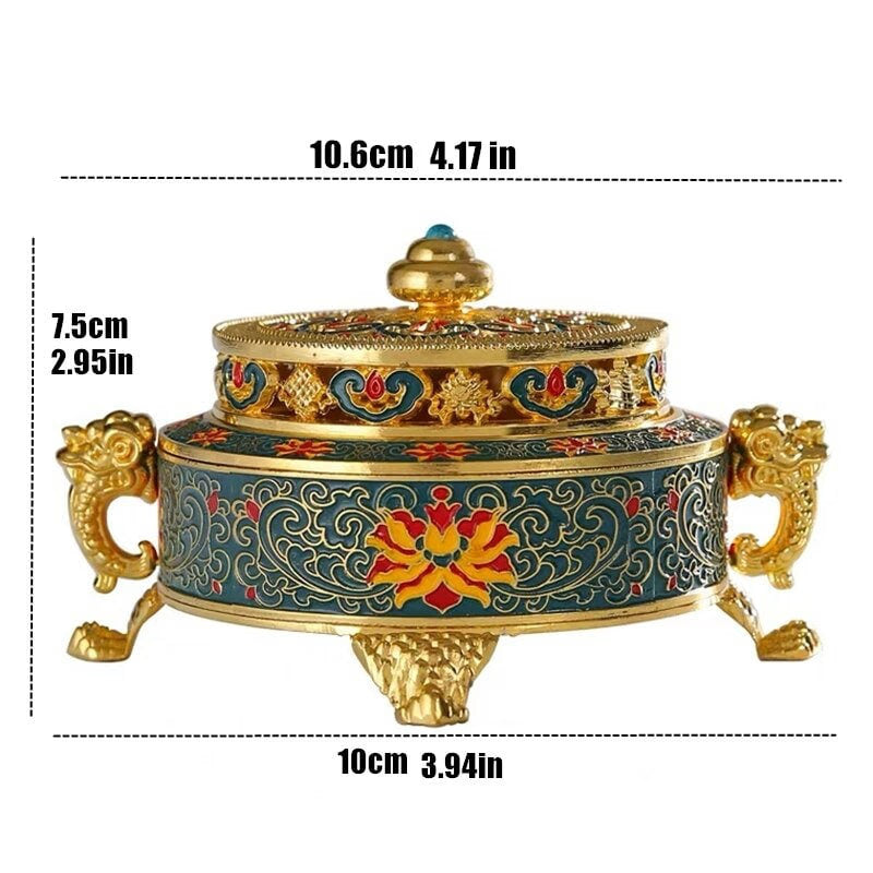 Tibetan Dish Incense Burner Color Copper Alloy Painted Incense Burner - indoor  Meditation Engraving Temples Smoke Supply Furnace Ornaments - ACACUSS
