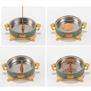 Tibetan Dish Incense Burner Color Copper Alloy Painted Incense Burner - indoor  Meditation Engraving Temples Smoke Supply Furnace Ornaments - ACACUSS