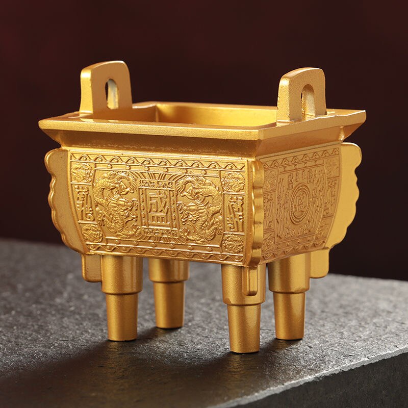 Tibetan Incense Stick Burner Gold Tripod Alloy Buddhist Indoor Desktop Decoration Tantric Meditation Temples Aromatherapy Stove acacuss