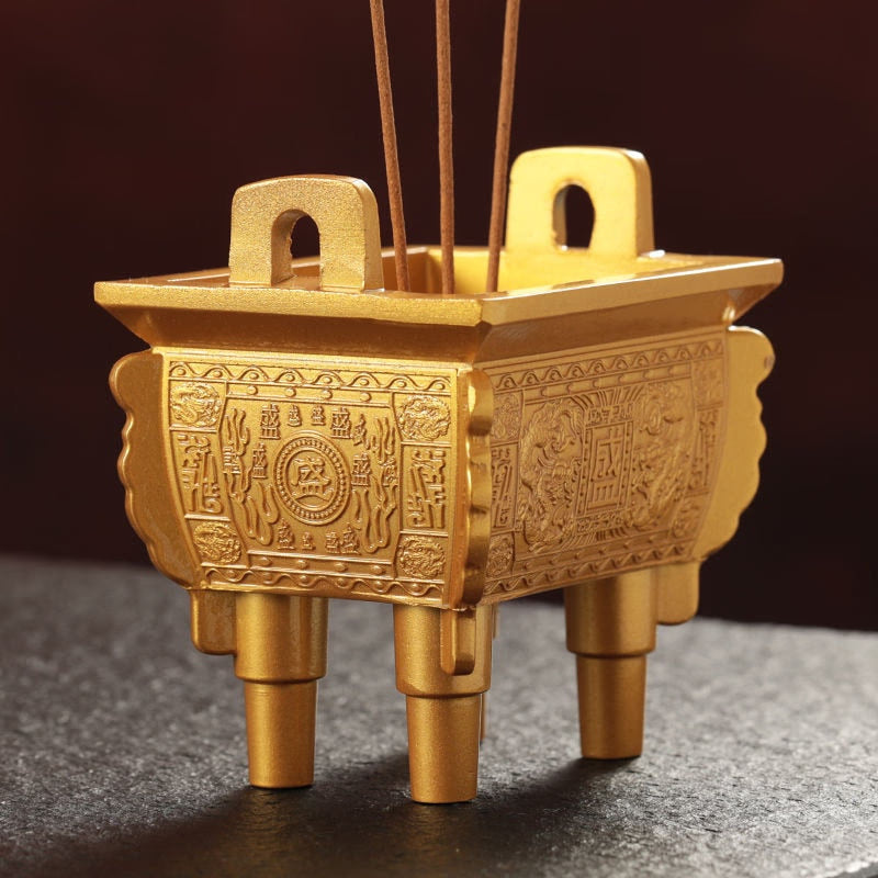 Tibetan Incense Stick Burner Gold Tripod Alloy Buddhist Indoor Desktop Decoration Tantric Meditation Temples Aromatherapy Stove acacuss