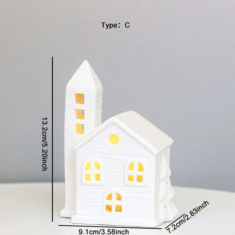 TingKe Nordic Style Hollow House LED Light European Home Decoration Ceramic House Ornament Creative Christmas Decoration Gift acacuss