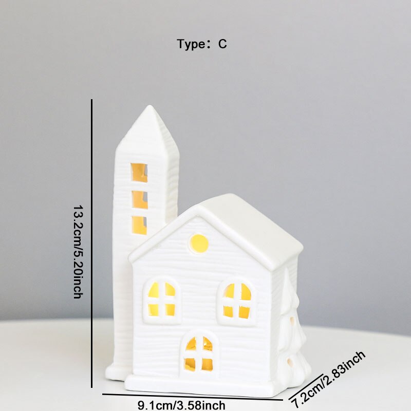 TingKe Nordic Style Hollow House LED Light European Home Decoration Ceramic House Ornament Creative Christmas Decoration Gift acacuss