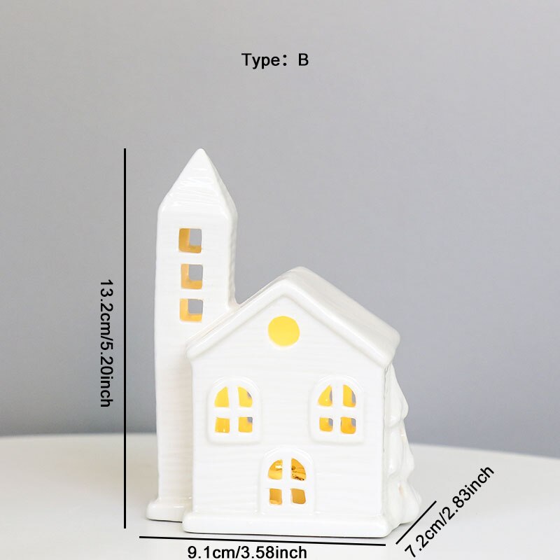 TingKe Nordic Style Hollow House LED Light European Home Decoration Ceramic House Ornament Creative Christmas Decoration Gift acacuss
