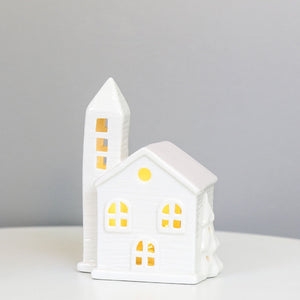 TingKe Nordic Style Hollow House LED Light European Home Decoration Ceramic House Ornament Creative Christmas Decoration Gift acacuss