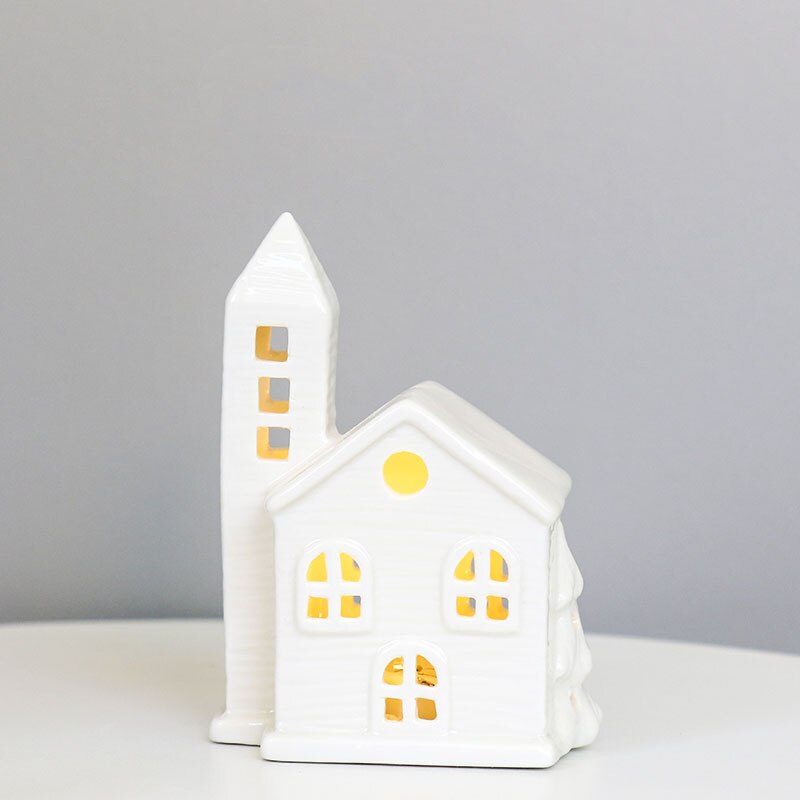 TingKe Nordic Style Hollow House LED Light European Home Decoration Ceramic House Ornament Creative Christmas Decoration Gift acacuss