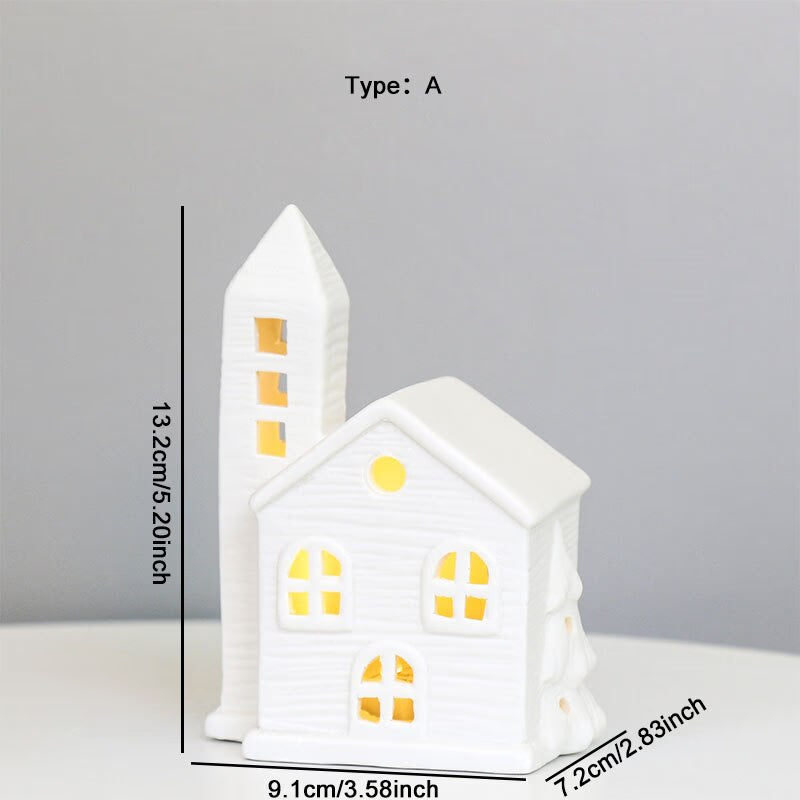 TingKe Nordic Style Hollow House LED Light European Home Decoration Ceramic House Ornament Creative Christmas Decoration Gift acacuss