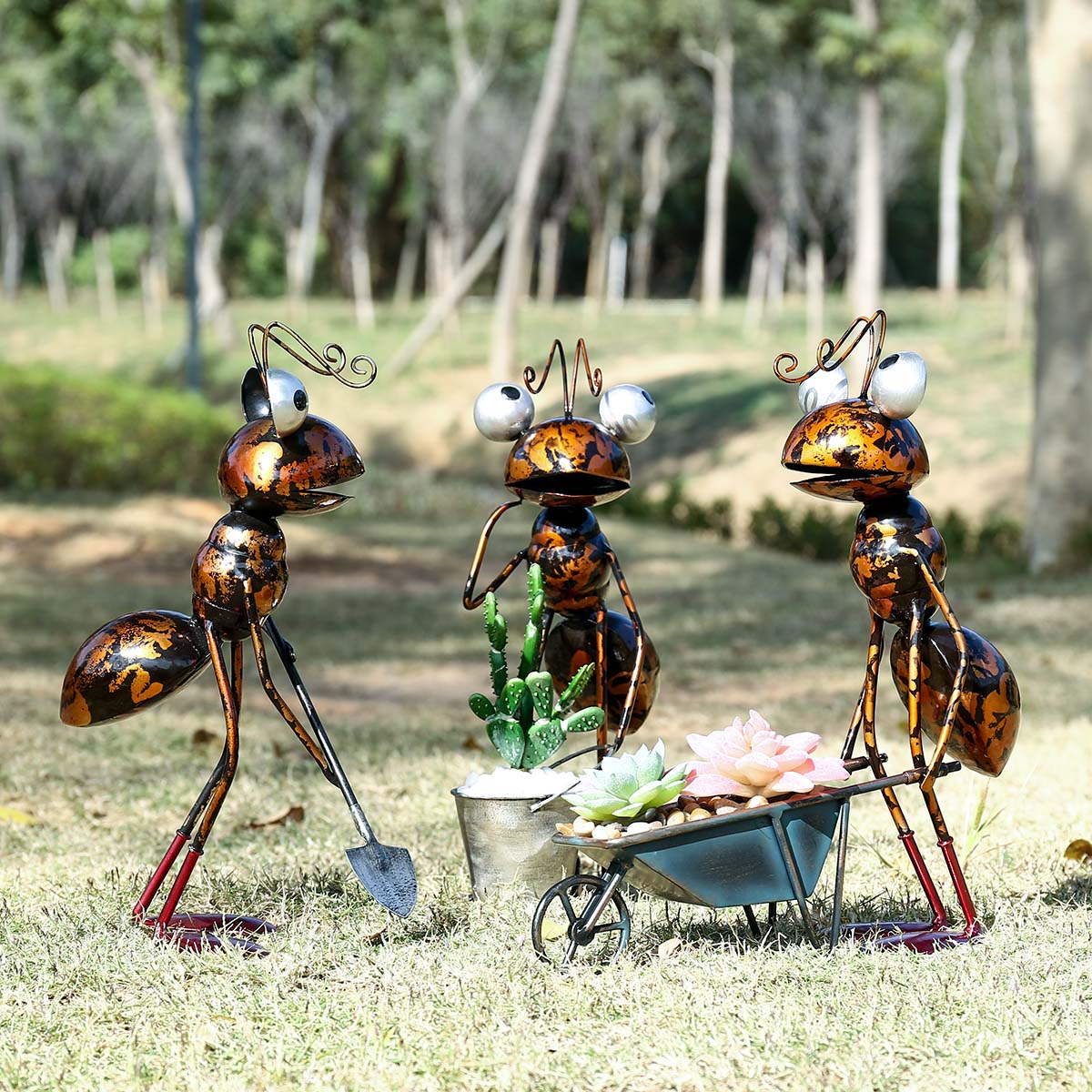 Tooarts 13inch Ant garden decor Iron garden decoration outdoor With Removable Bucket Succulent Flower Pot Trinket Storage acacuss