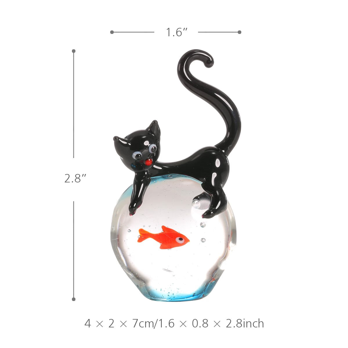 Tooarts Cat and Goldfish Gift Glass Ornament Animal Figurine Handblown Home Decor cat figurine home decoration accessories acacuss
