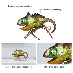 Tooarts Chameleon Sculpture Iron Animal Furnishing Wild Animal Style Indoor or Outdoor Decoration Chameleon Lovers’ Gift Green acacuss
