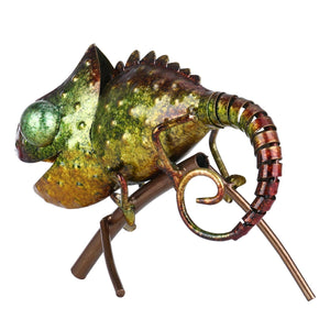 Tooarts Chameleon Sculpture Iron Animal Furnishing Wild Animal Style Indoor or Outdoor Decoration Chameleon Lovers’ Gift Green acacuss