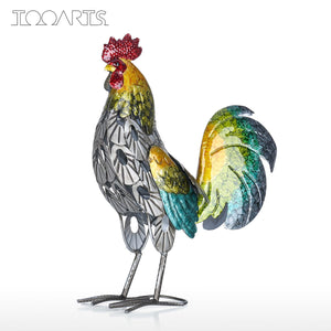 Tooarts Metal Figurine Rooster Sculpture Carved Iron Rooster Home Furnishing Articles Artwork Home Decoration Garden Miniatures acacuss