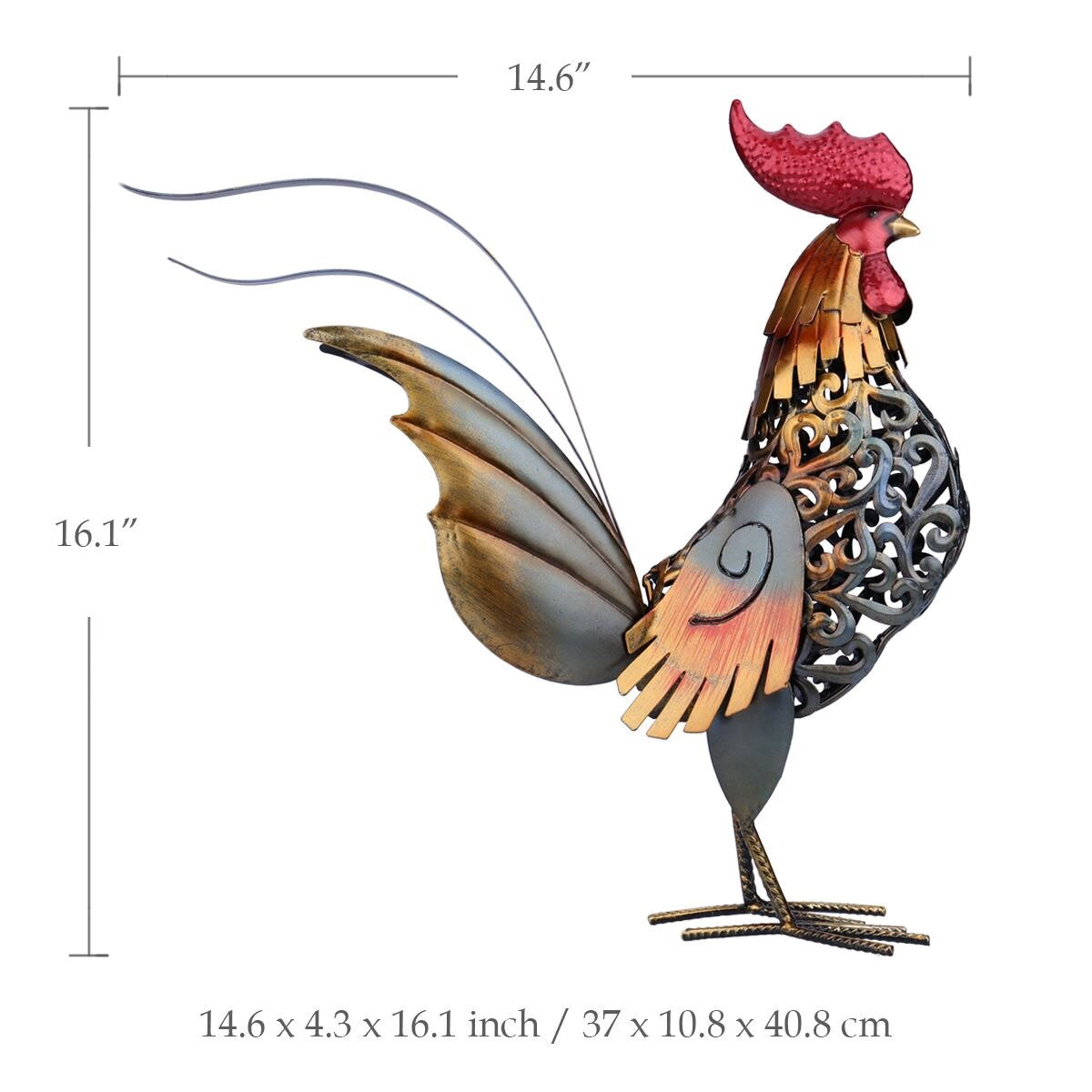 Tooarts Metal Figurine Rooster Sculpture Carved Iron Rooster Home Furnishing Articles Artwork Home Decoration Garden Miniatures acacuss
