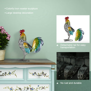 Tooarts Metal Figurine Rooster Sculpture Carved Iron Rooster Home Furnishing Articles Artwork Home Decoration Garden Miniatures acacuss