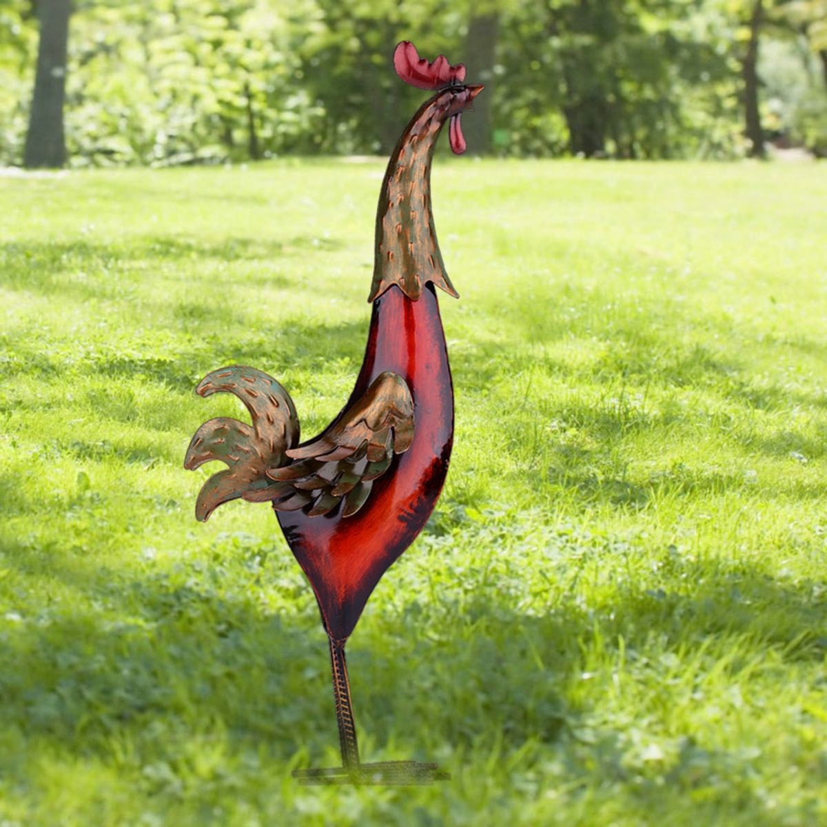 Tooarts Metal Figurine Rooster Sculpture Carved Iron Rooster Home Furnishing Articles Artwork Home Decoration Garden Miniatures acacuss