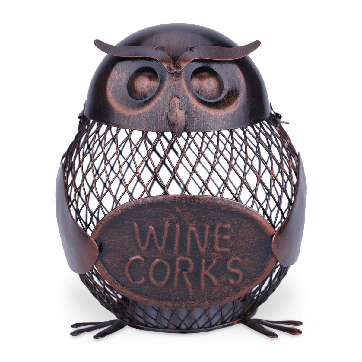 Tooarts Owl-shaped Metal Sculpture Mesh Wine Bottle Holder Bottle Cork Container Iron Art Practical Decoration Creative Craft acacuss