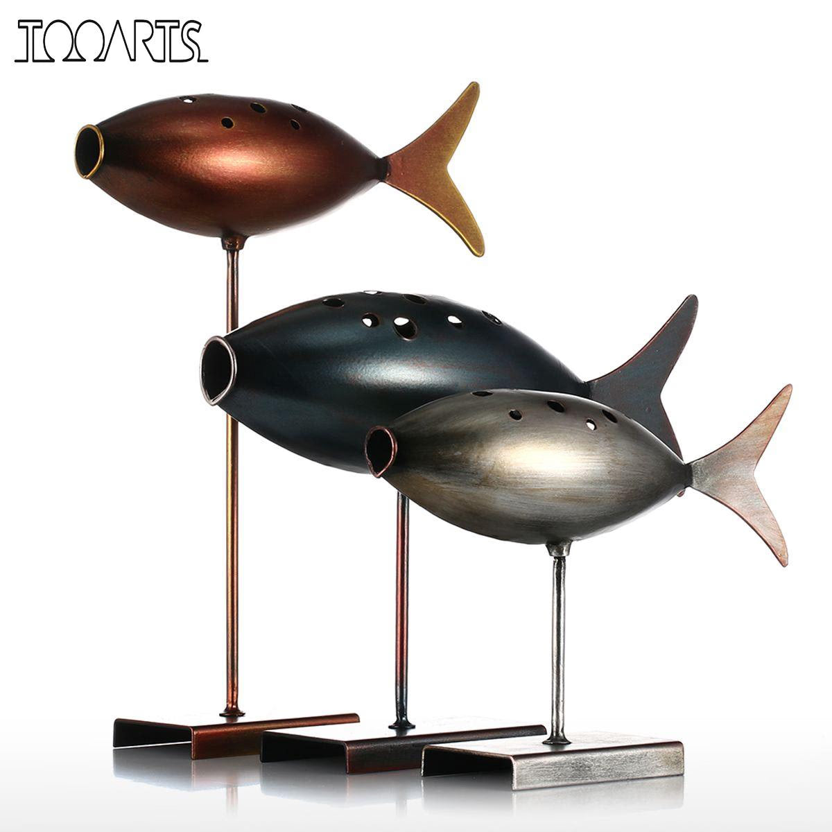 Tooarts Submarine Fish Figurine 3 Style Metal Figurine Post Modern Sculpture Art Fish Craft Gift Home Decoration Accessories acacuss